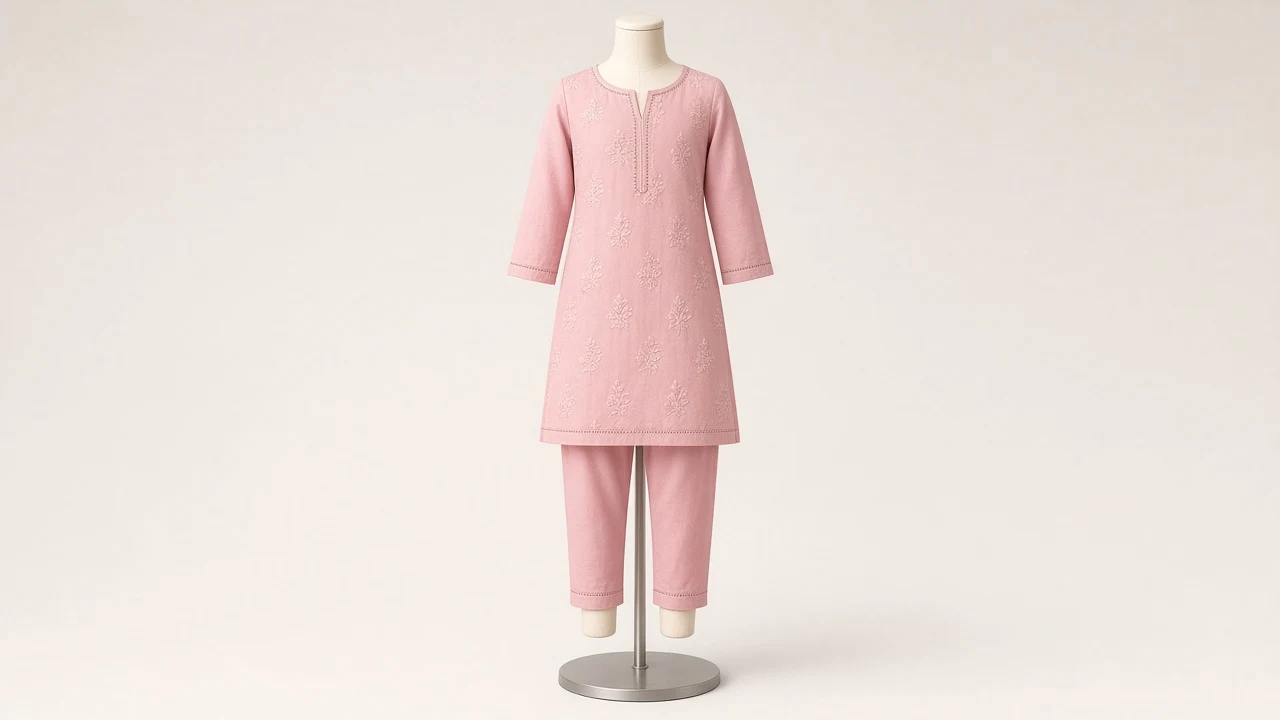 Pink Cotton Straight Kurti Set – Girls Pink Cotton Kurti with Straight Pants | Custom Tailored
