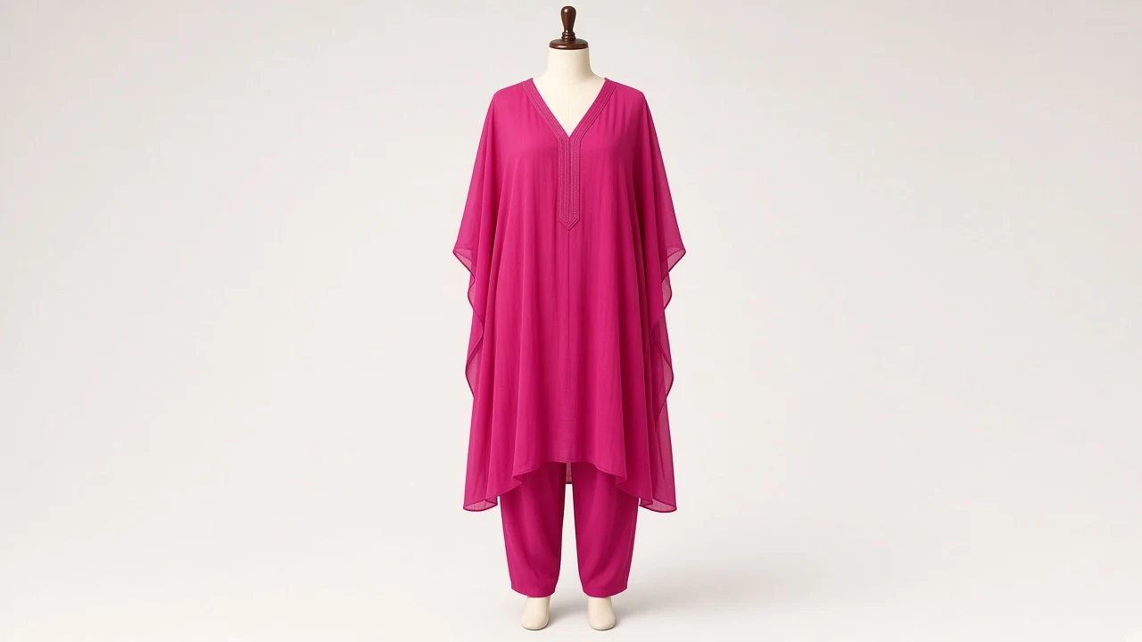Fuchsia Georgette Kaftan Set – Fuchsia Flowy Georgette Kaftan with Matching Trousers | Custom Tailored