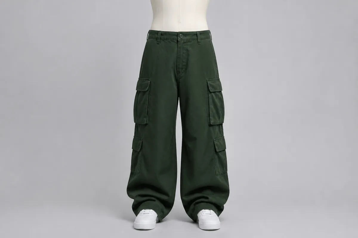 Forest Oversized Cargo Pants – Forest Green Twill Baggy Cargo | Custom Tailored