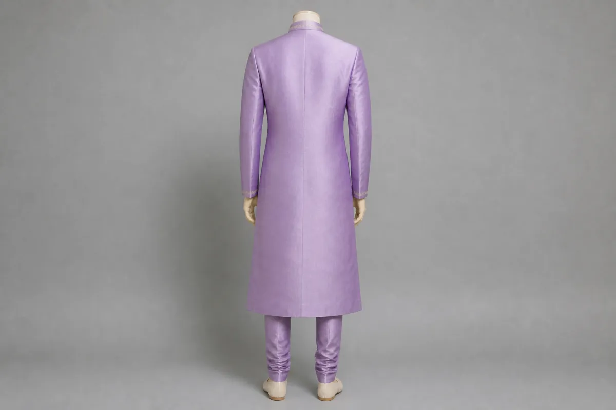 Lavender Silk Sherwani – Men's Lavender Silk Festive Sherwani + Churidar | Custom Tailored