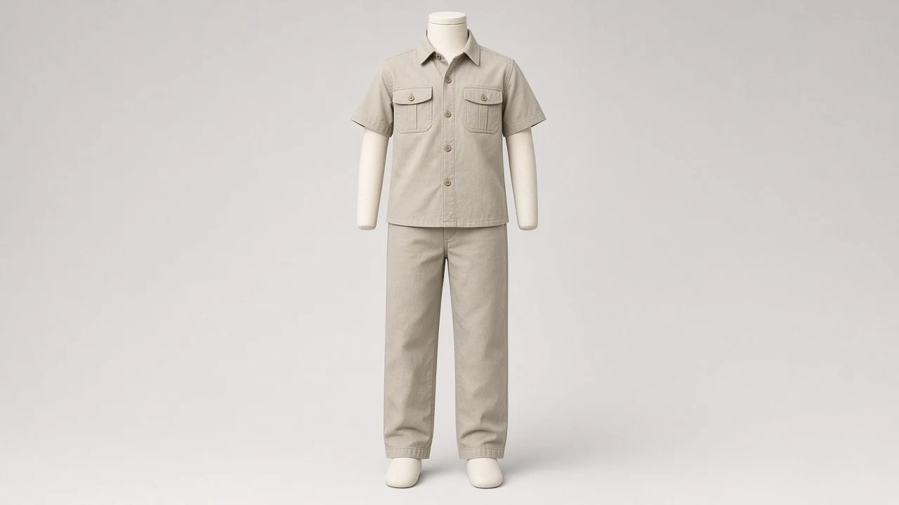 Stone Cotton Utility Shirt Pant Co-ord - Boys Utility Shirt with Straight Pants | Custom Tailored