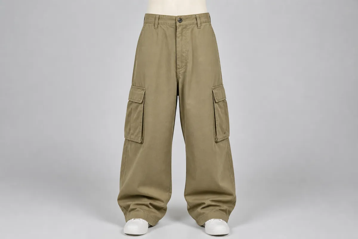 Khaki Oversized Cargo Pants – Khaki Twill Baggy Cargo | Custom Tailored