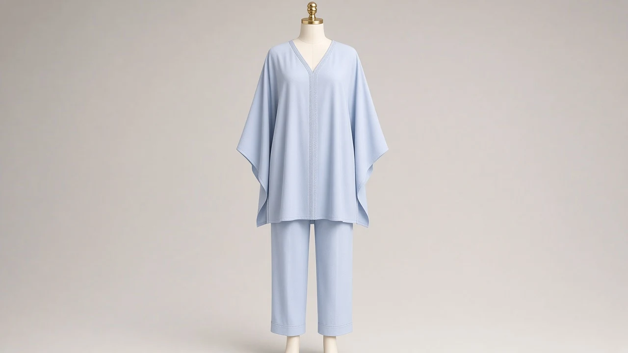 Powder Blue Soft Kaftan Set – Powder Blue Soft Crepe Kaftan with Matching Trousers | Custom Tailored