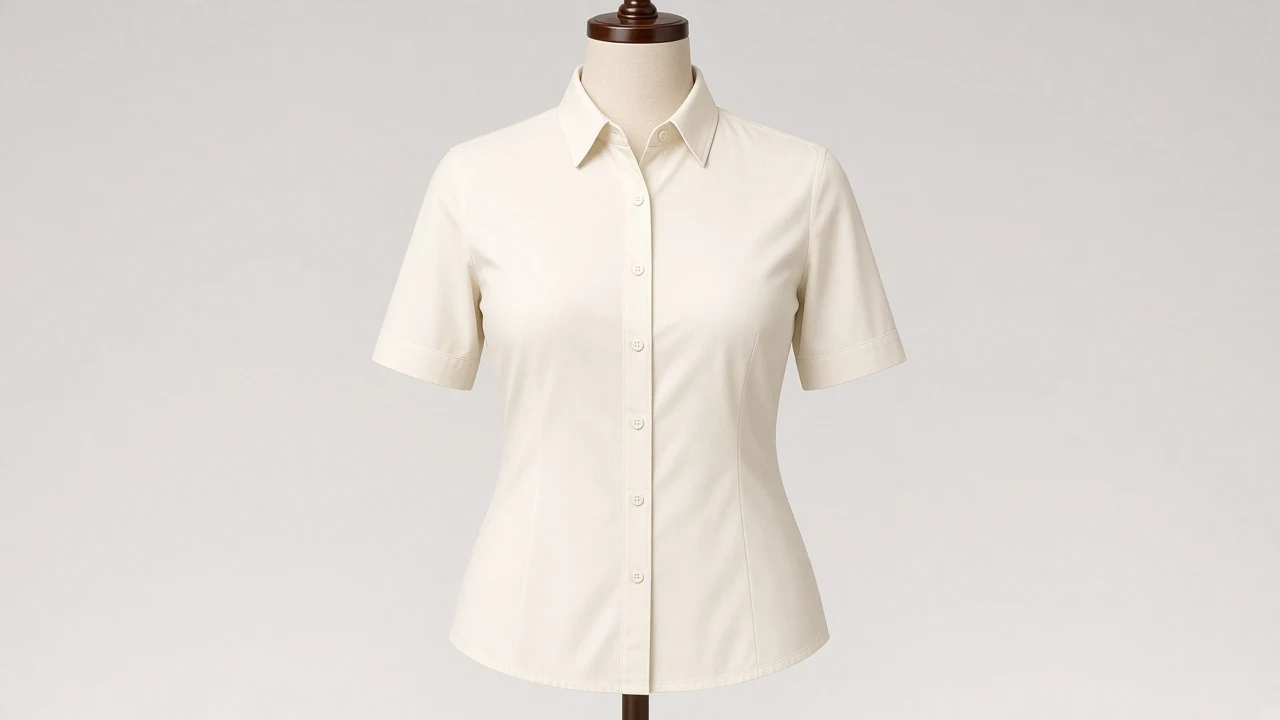 Ivory Cambric Button-Down Half Sleeve Shirt - Women's Solid Ivory Cambric Shirt | Custom Tailored