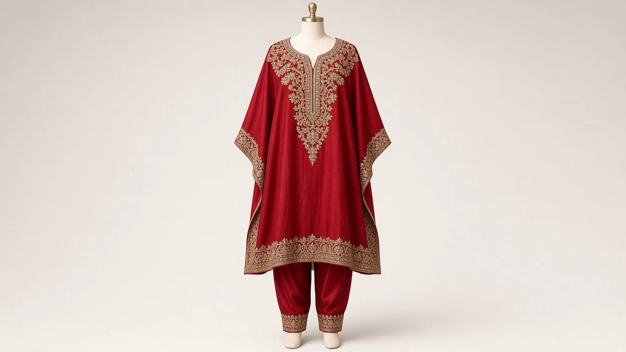 Red Bridal Embroidered Kaftan Set – Deep Red Zardozi Kaftan with Red Trousers | Custom Tailored