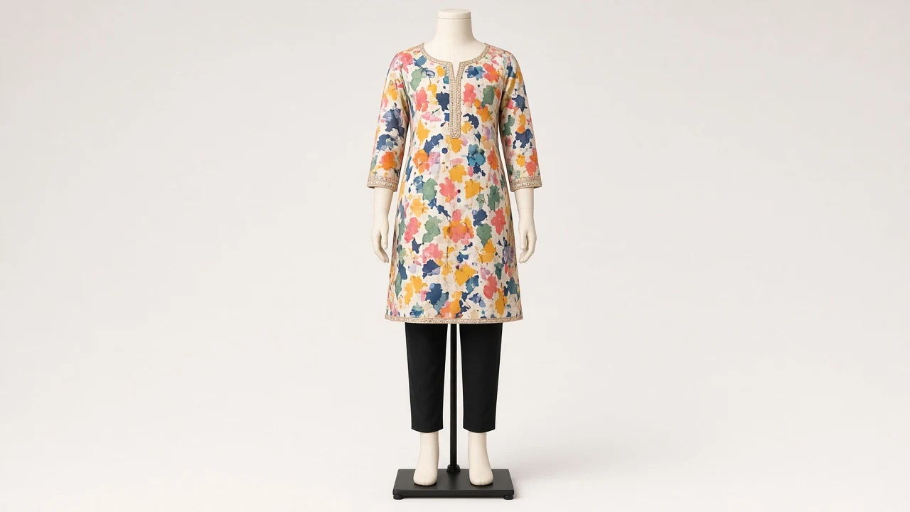 Multicolor Abstract Print Kurti Set – Girls Abstract Print Kurti with Black Pants | Custom Tailored