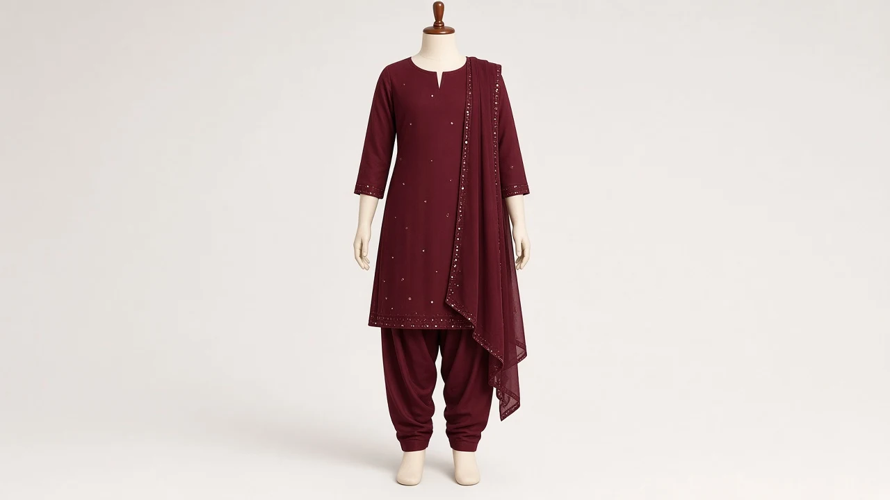 Wine Georgette Sequin Party Kameez – Girls Burgundy Party Wear Salwar Kameez | Custom Tailored Kids