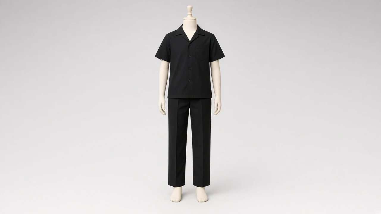 Black Cotton Camp Shirt Trouser Co-ord - Boys Black Camp Shirt with Trousers | Custom Tailored