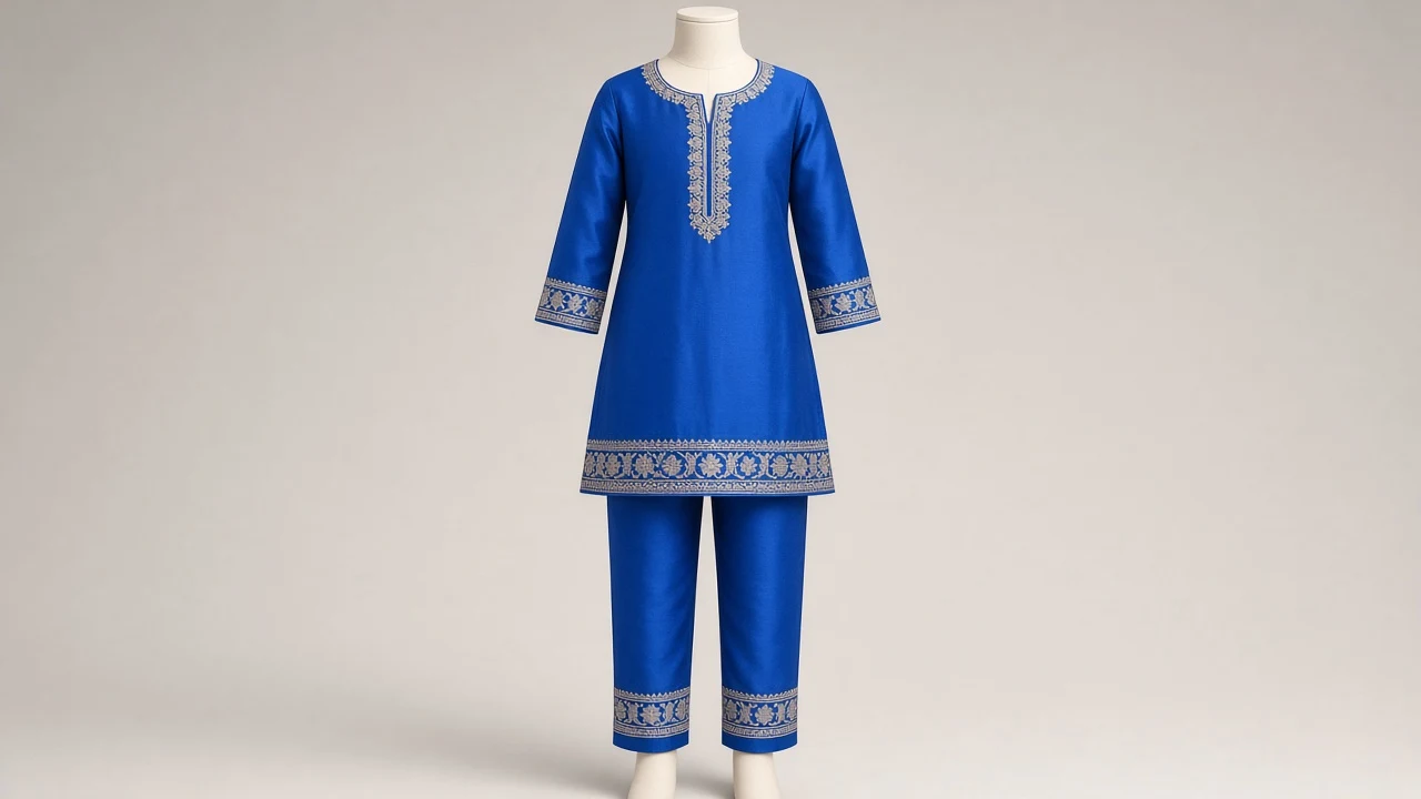Bright Blue Silk Kurti Set – Girls Bright Blue Soft Silk Kurti with Pants | Custom Tailored