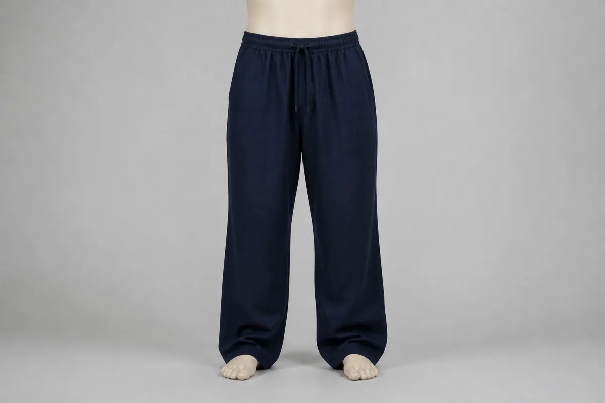 Navy Drawstring Baggy Pants – Navy Cotton Loose Drawstring Pants | Custom Tailored
