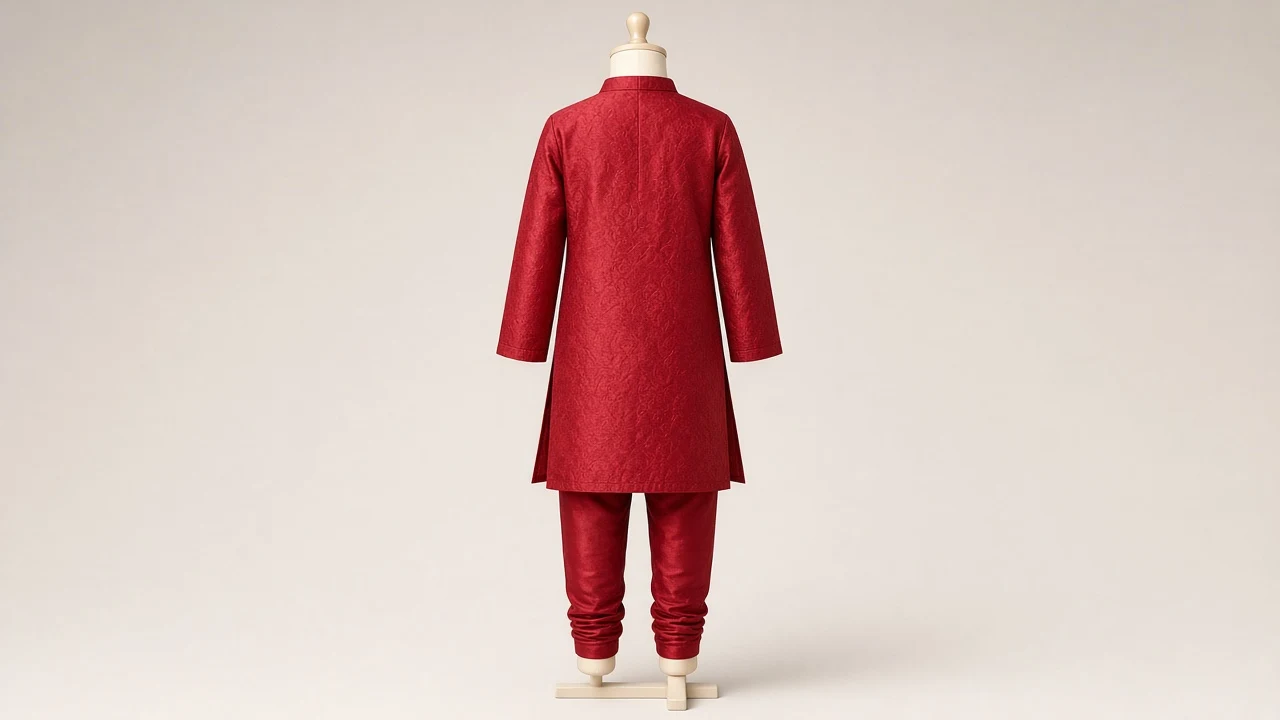 Red Festive Silk Kurta Set – Boys' Red Silk Wedding Kurta Pajama | Custom Tailored Kids