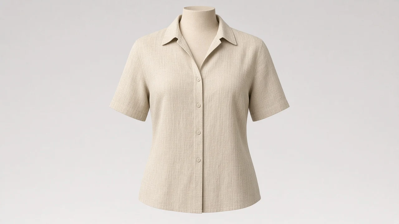 Beige Linen Cuban Collar Half Sleeve Shirt - Women's Solid Beige Linen Resort Shirt | Custom Tailored