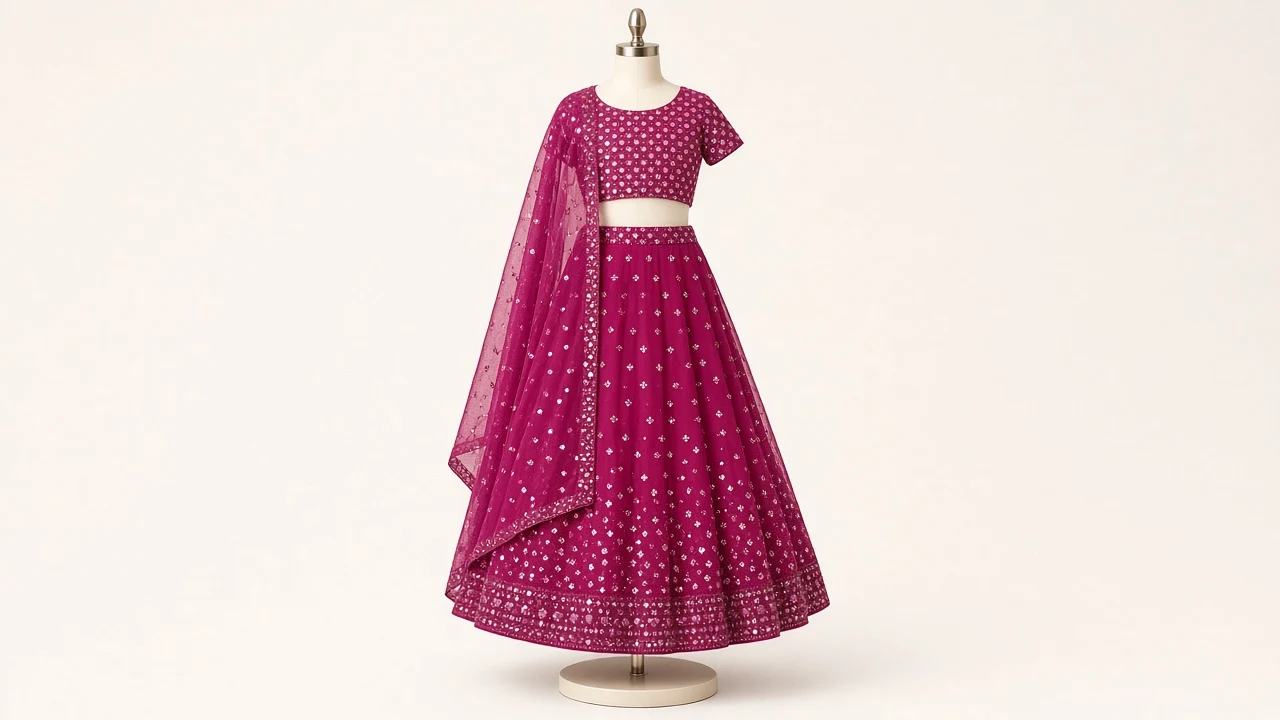 Magenta Sequin Party Lehenga – Girls Magenta Sequin Birthday Lehenga | Custom Tailored