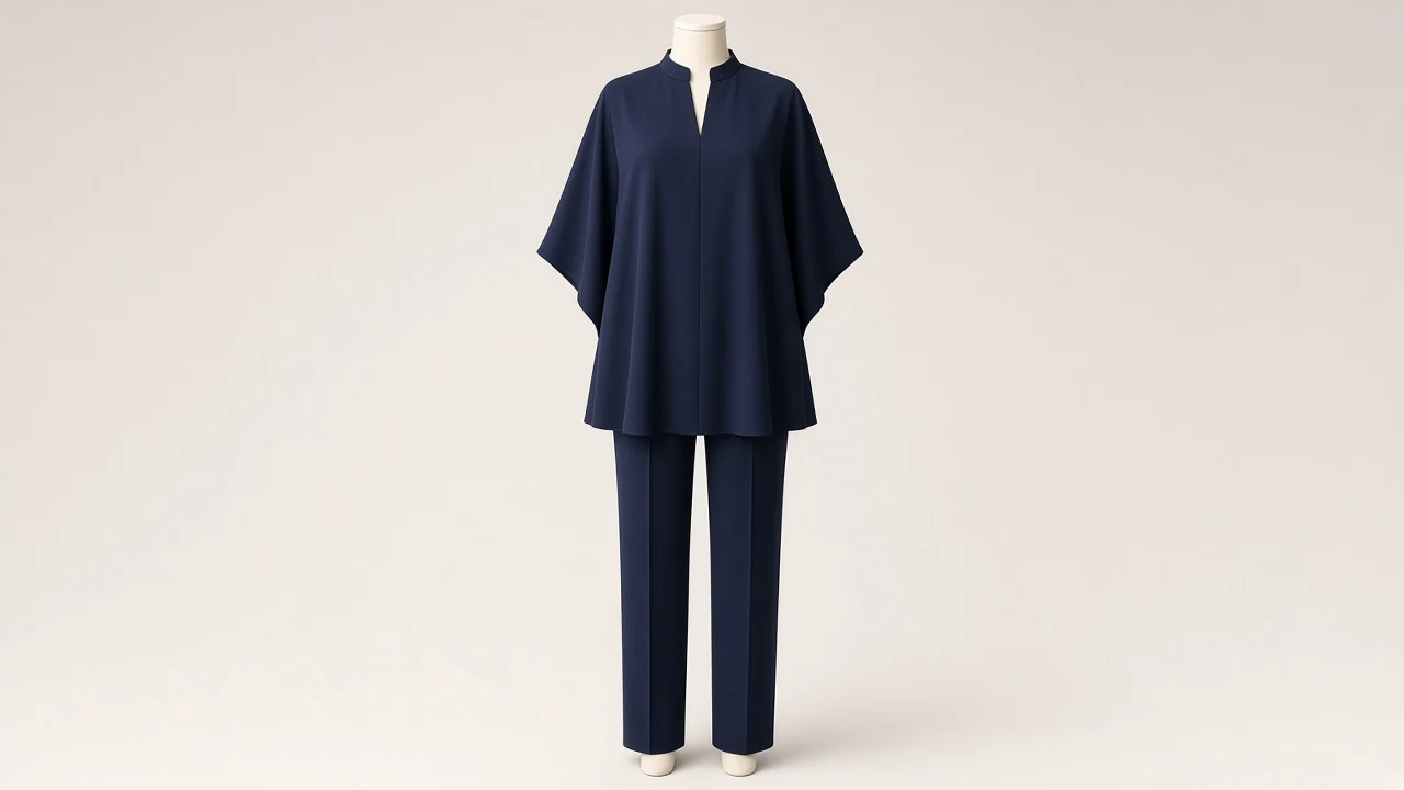 Navy Blue Minimal Kaftan Set – Navy Closed-Neck Minimal Kaftan with Straight Trousers | Custom Tailored