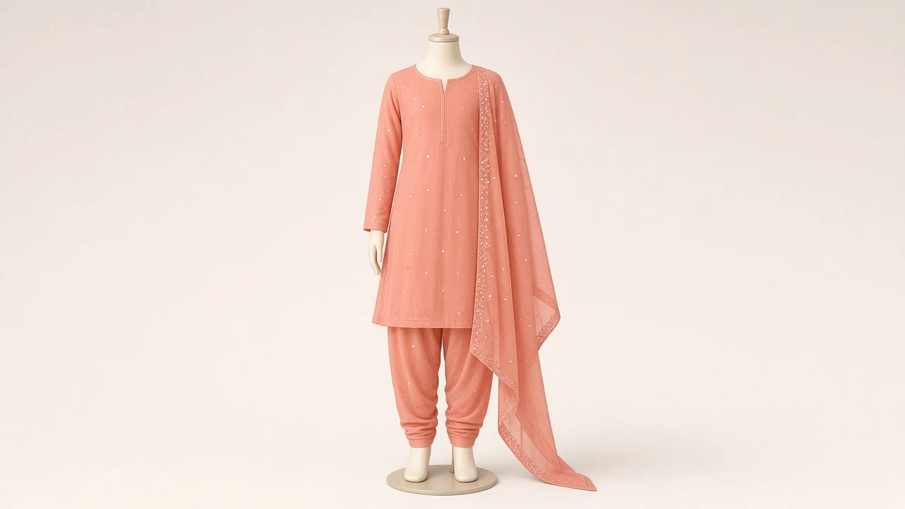 Coral Georgette Party Salwar Kameez – Girls Coral Pink Georgette Party Set | Custom Tailored Kids