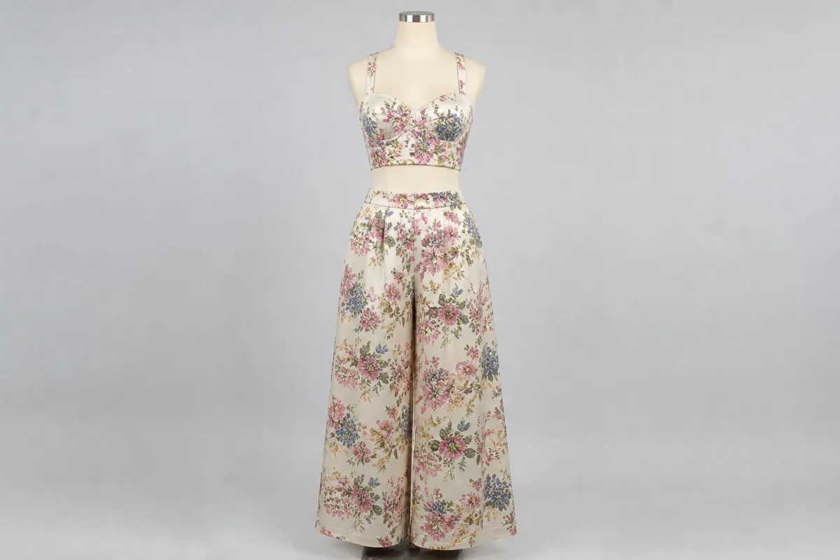 Floral Crop Palazzo Co-ord – Floral Print Crop Top with Palazzo | Custom Tailored