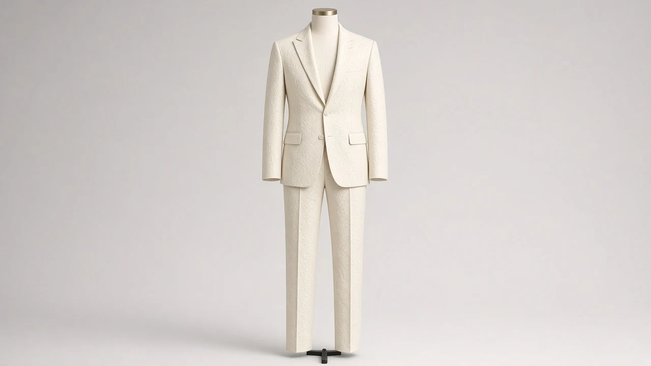 Ivory Jacquard Party Suit – Men's Ivory Jacquard Blazer + Trousers | Custom Tailored