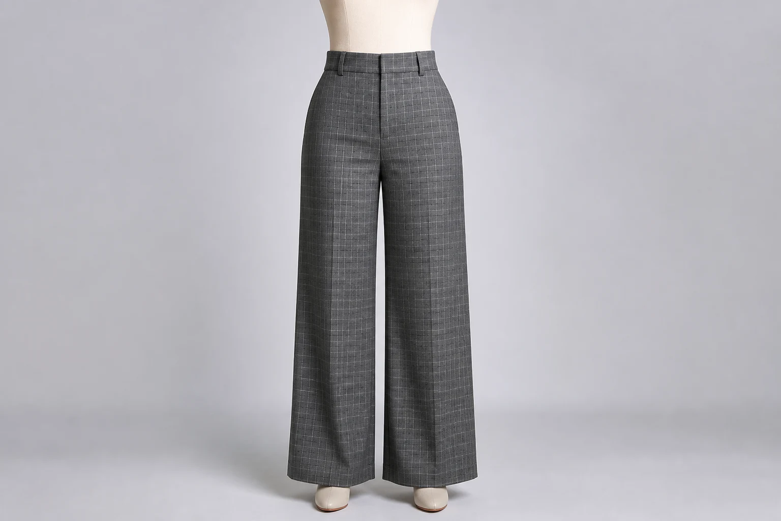 Grey Check Wide-Leg Trousers – Grey Check Western Wide-Leg Pants | Custom Tailored
