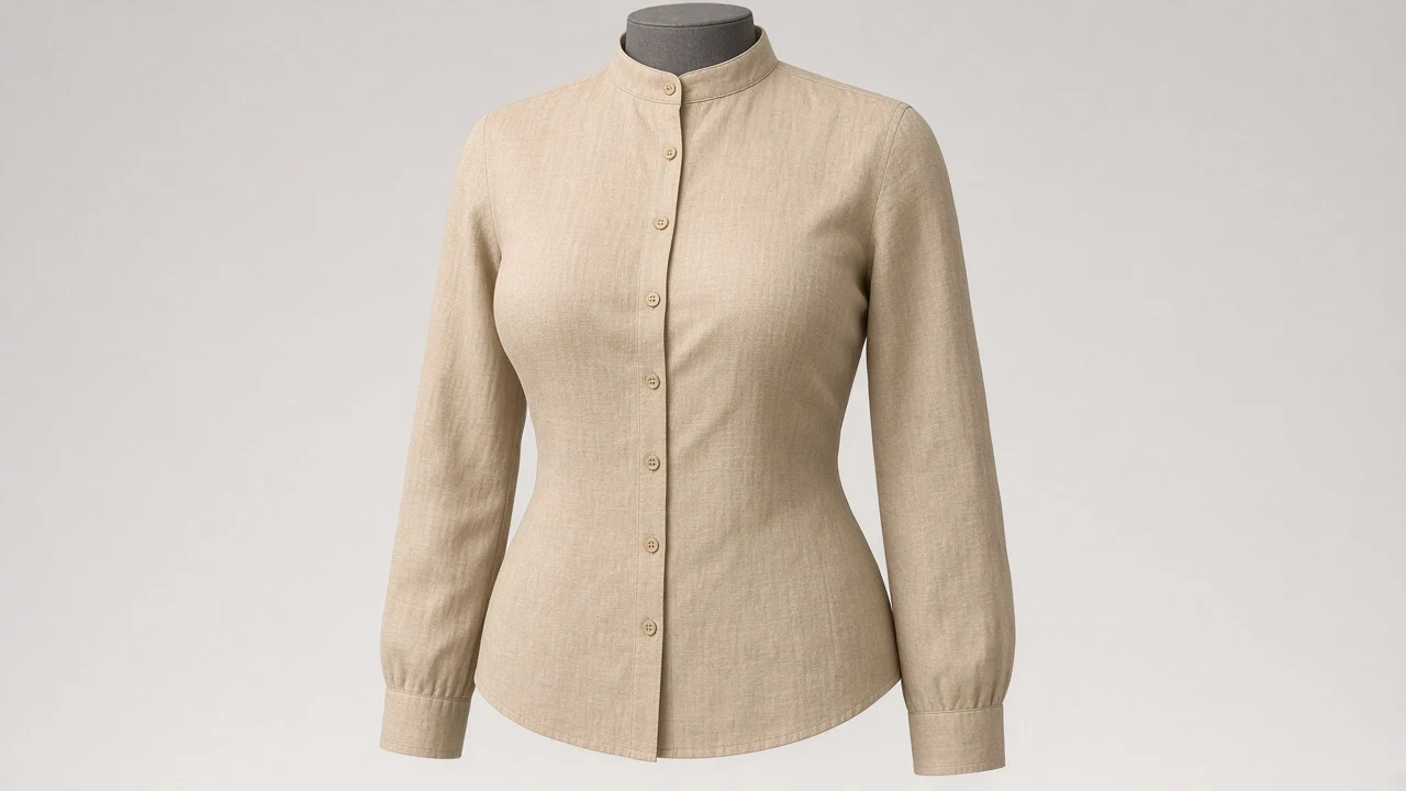 Sand Beige Linen Band Collar Full Sleeve Shirt - Women's Solid Sand Beige Linen Shirt | Custom Tailored