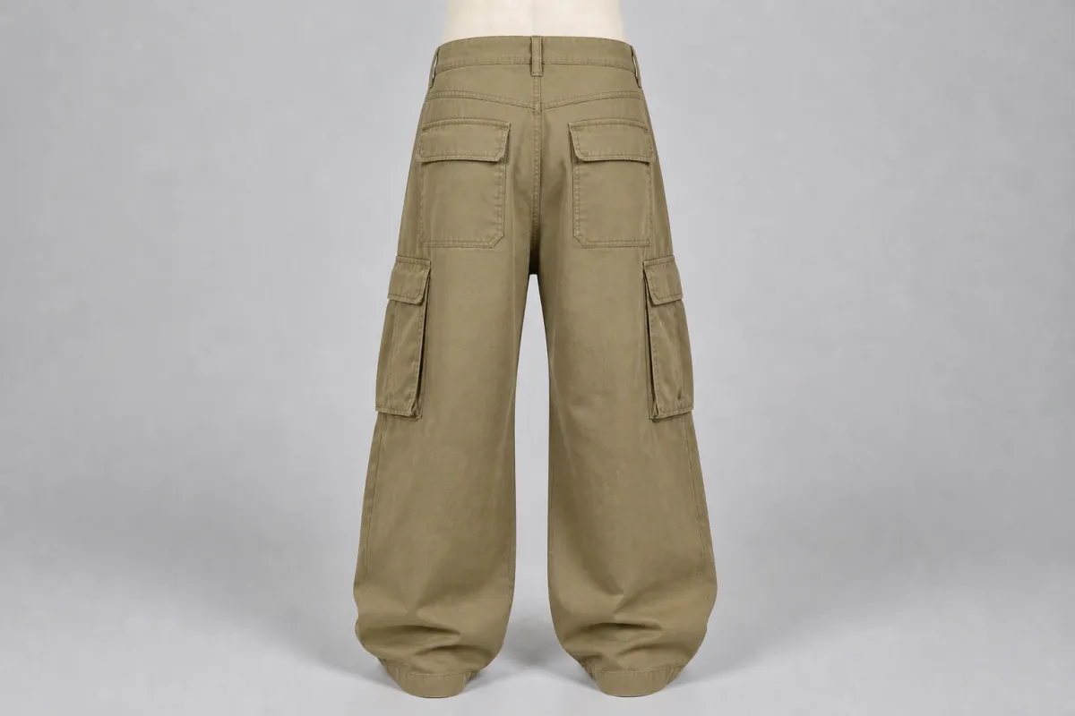 Khaki Oversized Cargo Pants – Khaki Twill Baggy Cargo | Custom Tailored