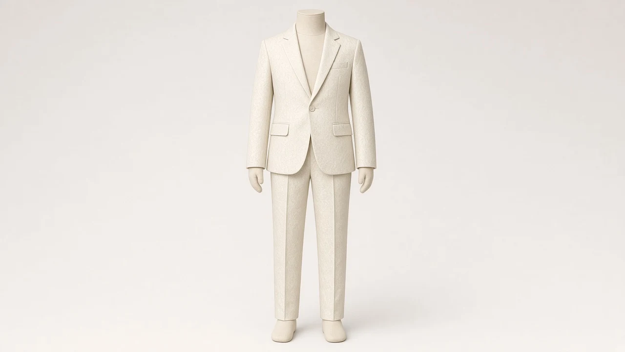 Ivory Jacquard Party Suit – Boys' Ivory Jacquard Blazer + Trousers | Custom Tailored Kids