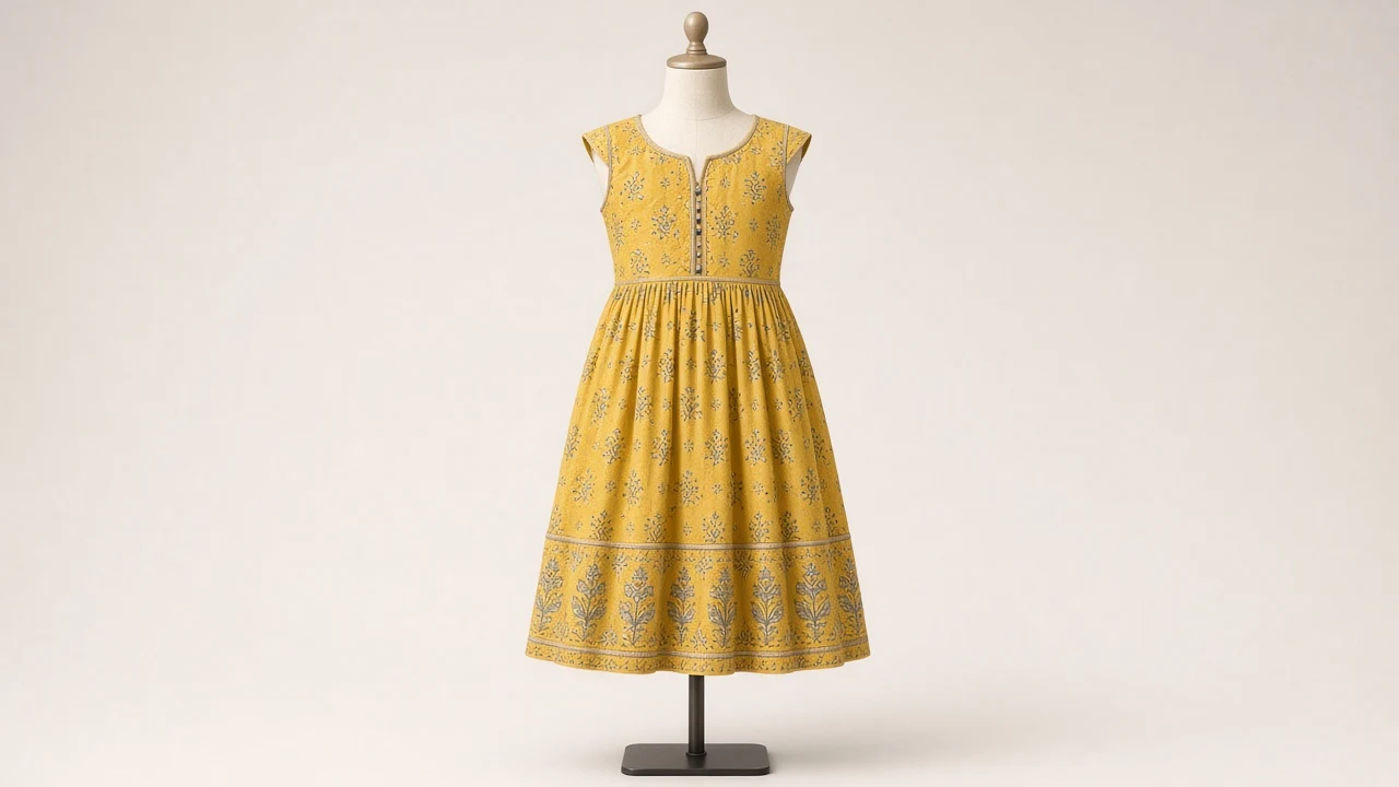 Yellow Block Print Ethnic Frock – Yellow Block Print Kids Ethnic Frock | Custom Tailored