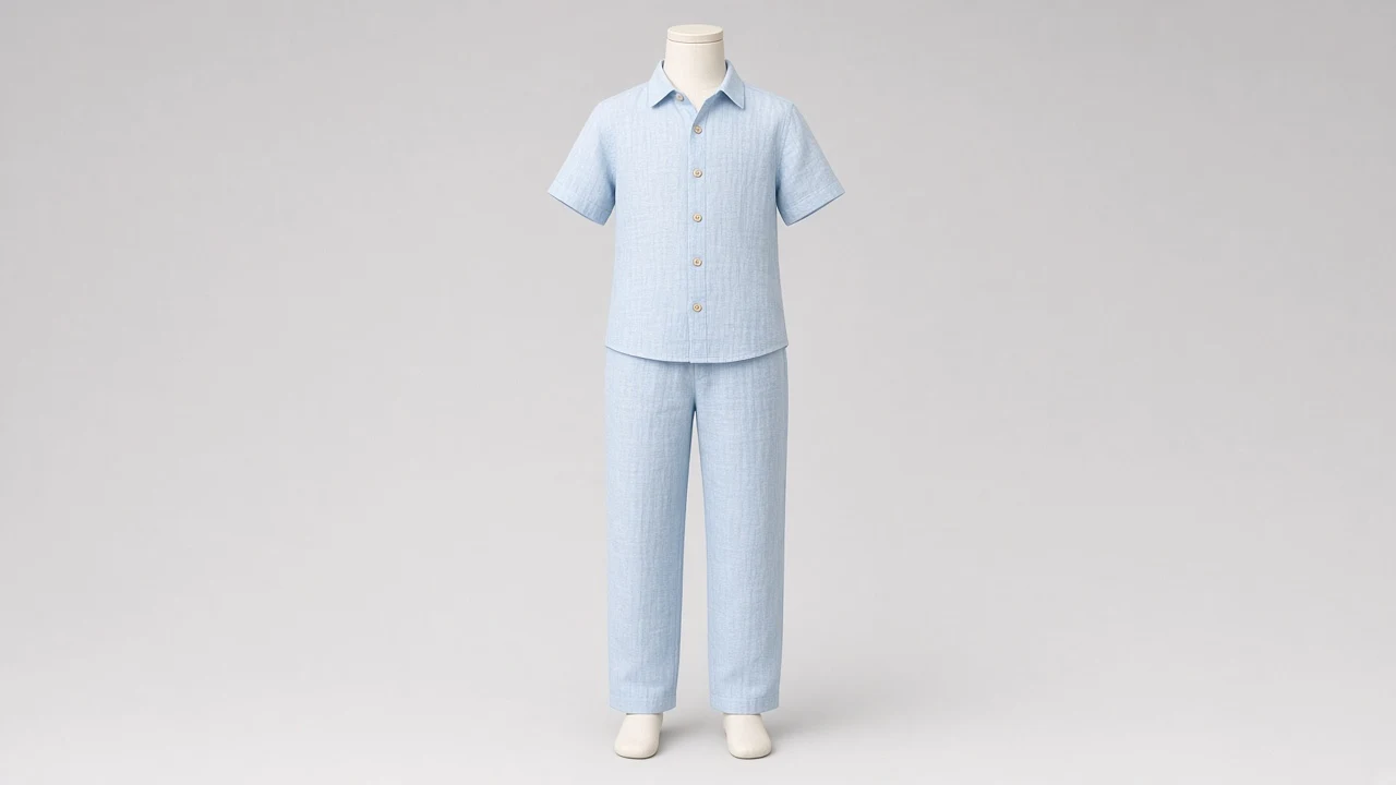 Ice Blue Linen Shirt Trouser Co-ord - Boys Linen Shirt with Trousers | Custom Tailored