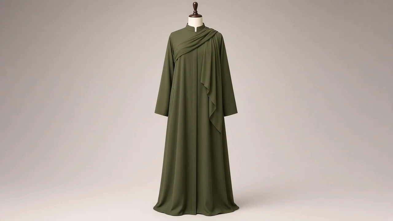Olive Green Everyday Abaya – Military Olive Closed-Neck Practical Abaya with Pockets | Custom Tailored