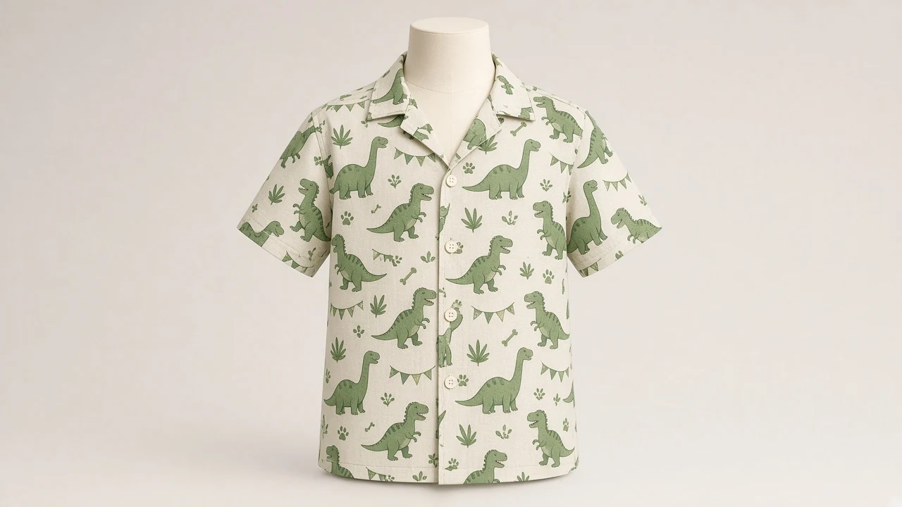 Green Dino Print Shirt – Boys' Green Dinosaur Print Fun Cotton Shirt | Custom Tailored Kids