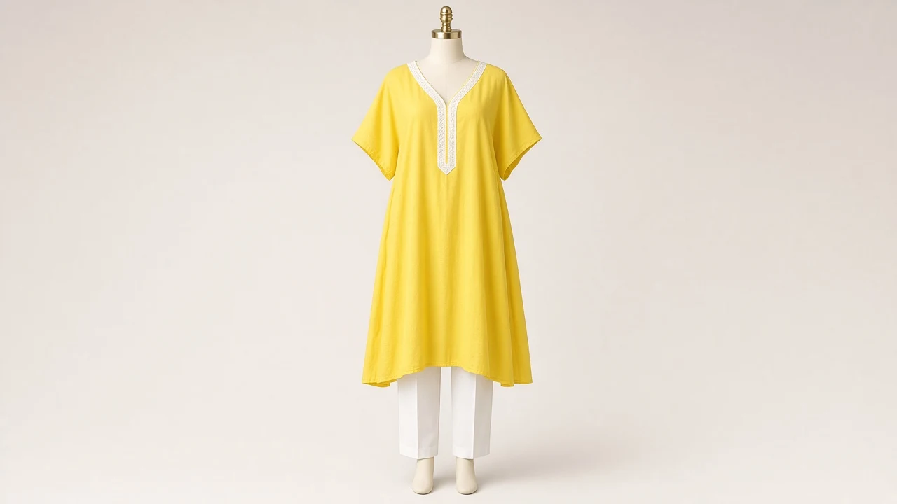 Lemon Yellow Summer Kaftan Set – Lemon Yellow Lightweight Kaftan with White Trousers | Custom Tailored
