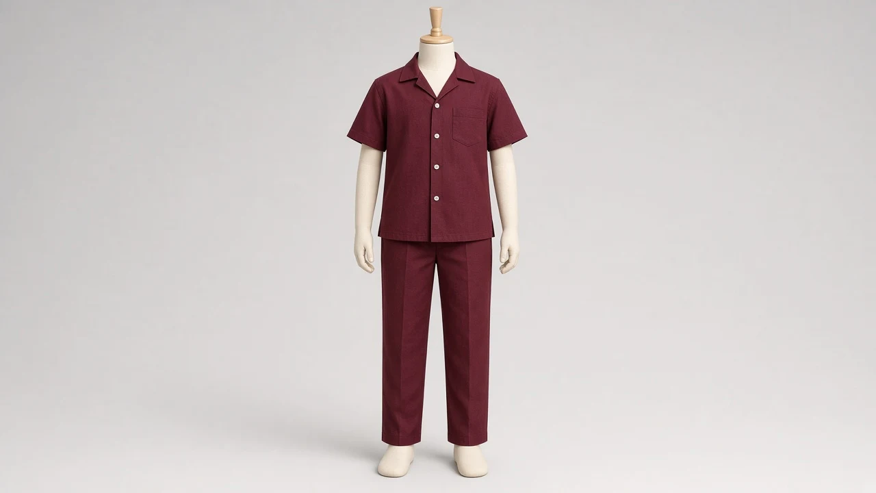 Wine Cotton Camp Shirt Trouser Co-ord - Boys Camp Shirt with Trousers | Custom Tailored
