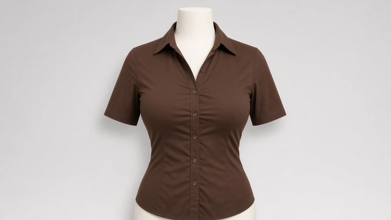 Chocolate Brown Cotton Point Collar Half Sleeve Shirt - Women's Solid Chocolate Cotton Shirt | Custom Tailored