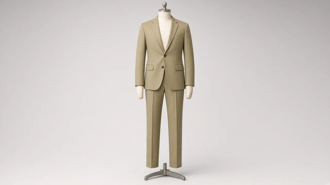 Khaki Cotton Single-Breasted Suit – Men's Khaki Cotton Blazer + Trousers | Custom Tailored