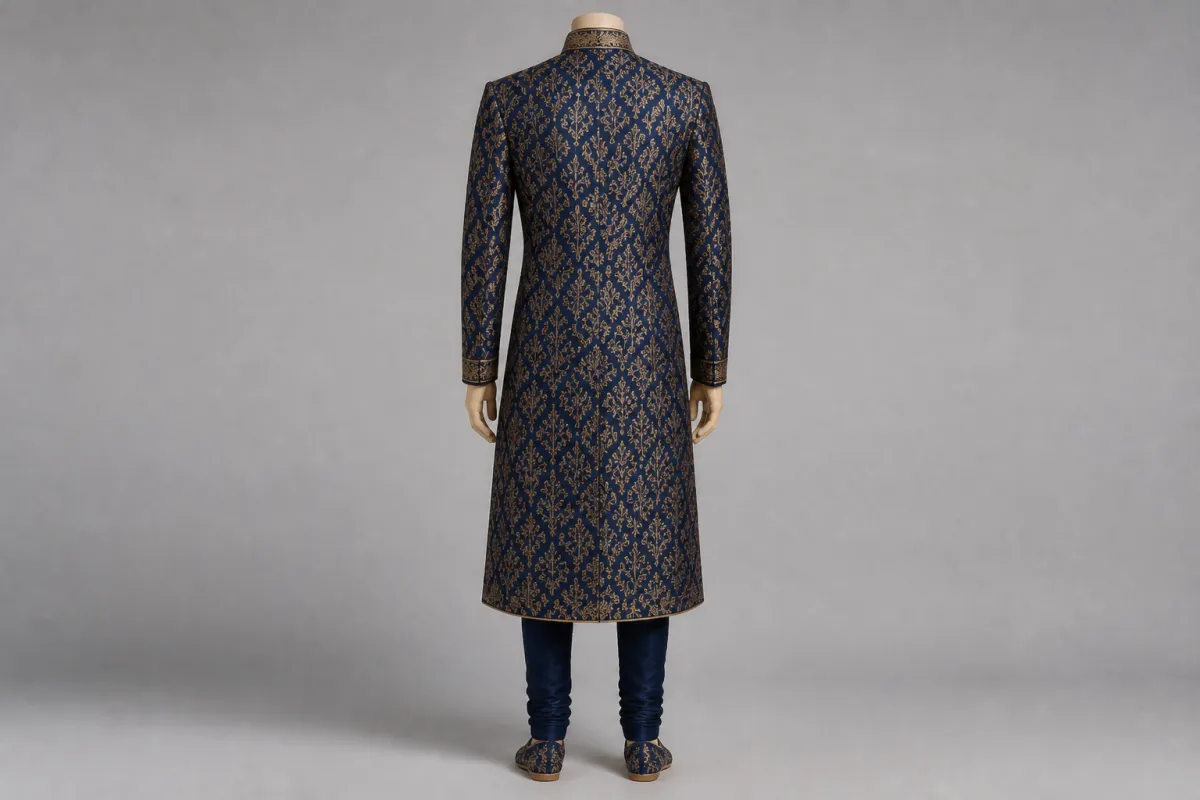 Navy Zari Sherwani – Men's Navy Zari Festive Sherwani + Churidar | Custom Tailored