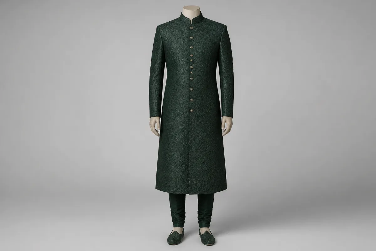 Bottle Green Brocade Sherwani – Men's Bottle Green Brocade Sherwani + Churidar | Custom Tailored