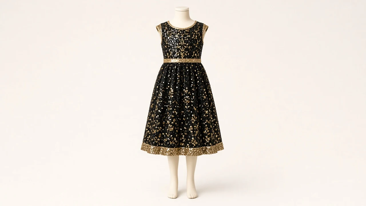 Black Gold Sequin Festive Frock – Black Gold Sequin Kids Festive Frock | Custom Tailored