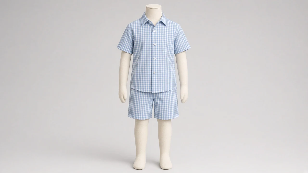 Blue Gingham Cotton Shirt Shorts Co-ord - Boys Gingham Shirt with Shorts | Custom Tailored
