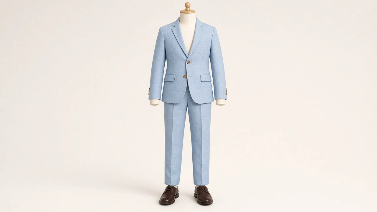 Powder Blue Linen Single-Breasted Suit – Boys' Powder Blue Linen Blazer + Trousers | Custom Tailored Kids