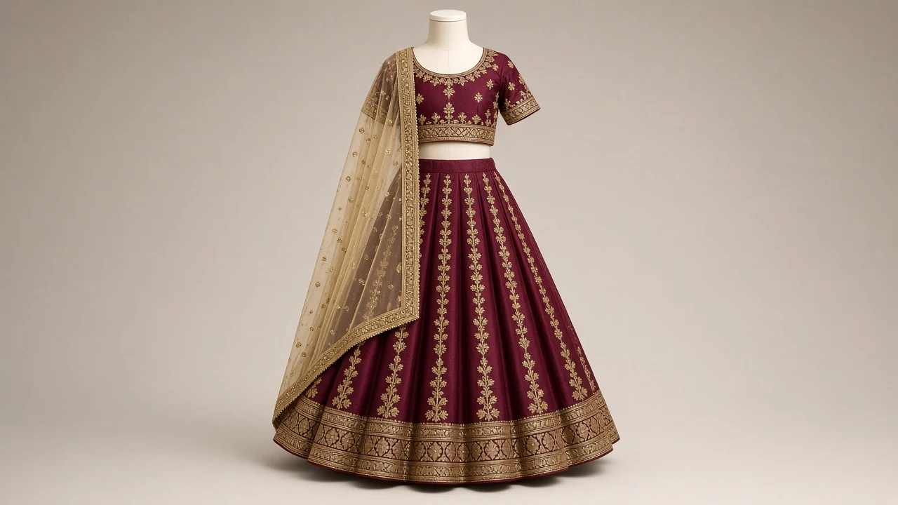 Maroon Gota Wedding Guest Lehenga – Girls Deep Maroon Lehenga with Gold Gota | Custom Tailored