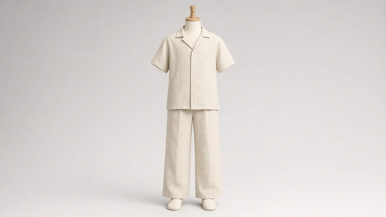 Cream Linen Resort Shirt Pant Co-ord - Boys Linen Resort Shirt with Wide Pants | Custom Tailored