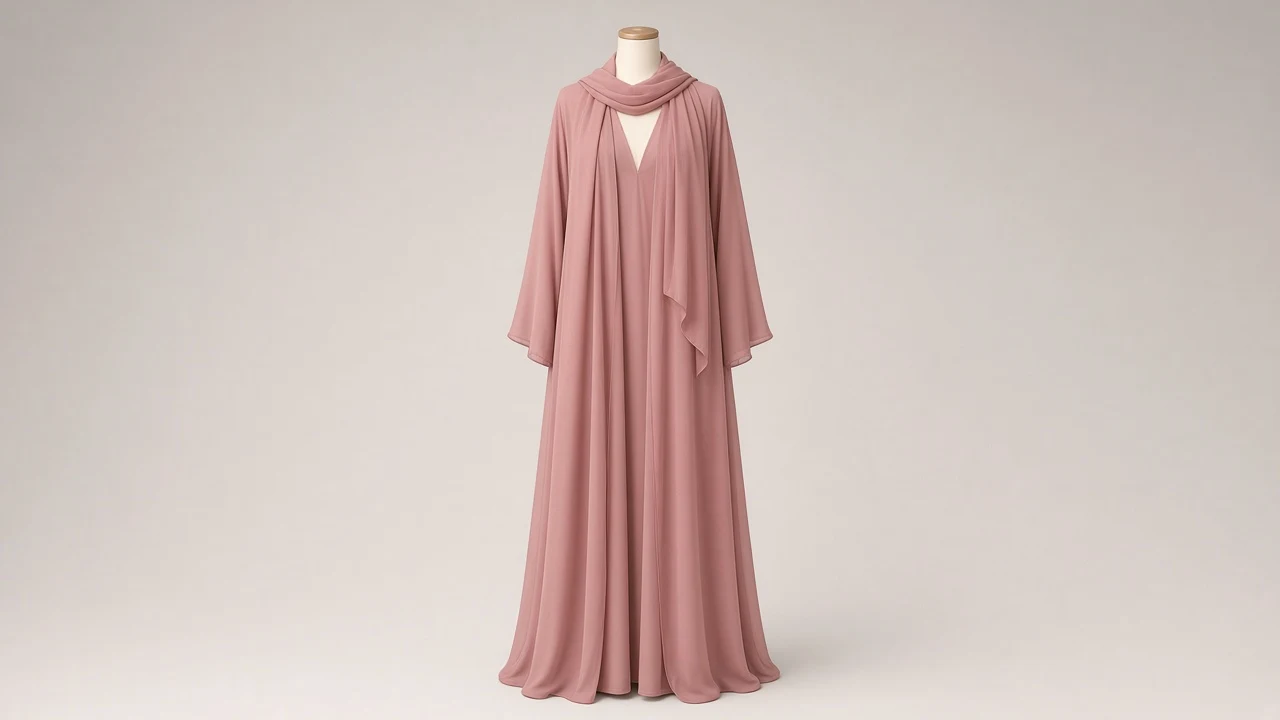 Dusty Pink Soft Abaya – Dusty Rose Soft Chiffon-Lined Abaya with Sheila | Custom Tailored