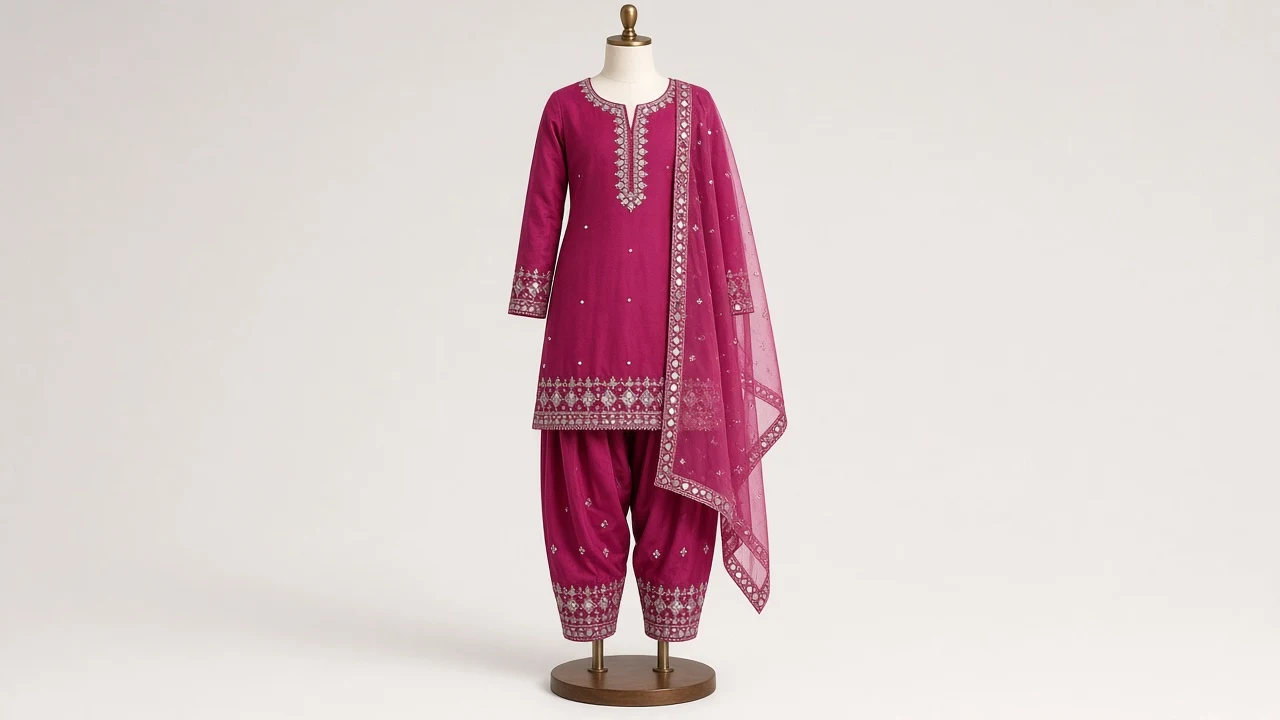 Magenta Mirror Patiala Kameez – Girls Hot Pink Mirror Work Patiala Set | Custom Tailored Kids