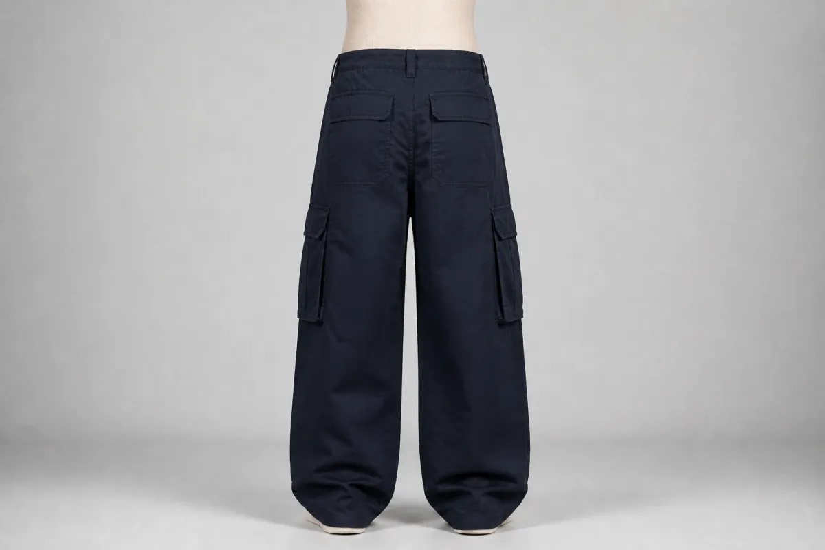 Navy Oversized Cargo Pants – Navy Twill Baggy Cargo | Custom Tailored