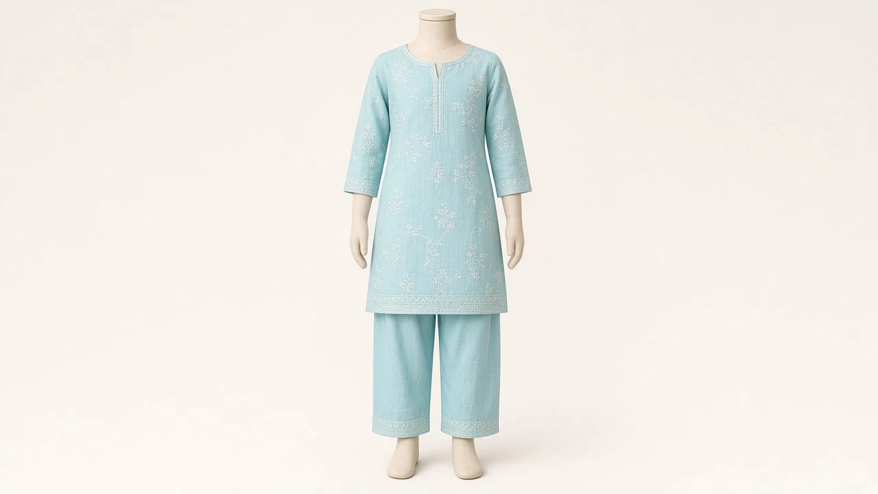 Aqua Blue Soft Kurti Set – Girls Aqua Blue Soft Kurti with Pants | Custom Tailored