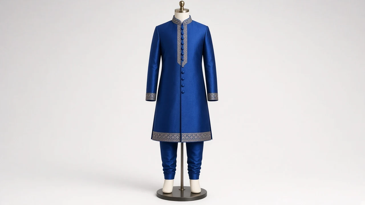 Royal Blue Silk Eid Sherwani – Boys' Royal Blue Silk Eid Sherwani + Churidar | Custom Tailored Kids