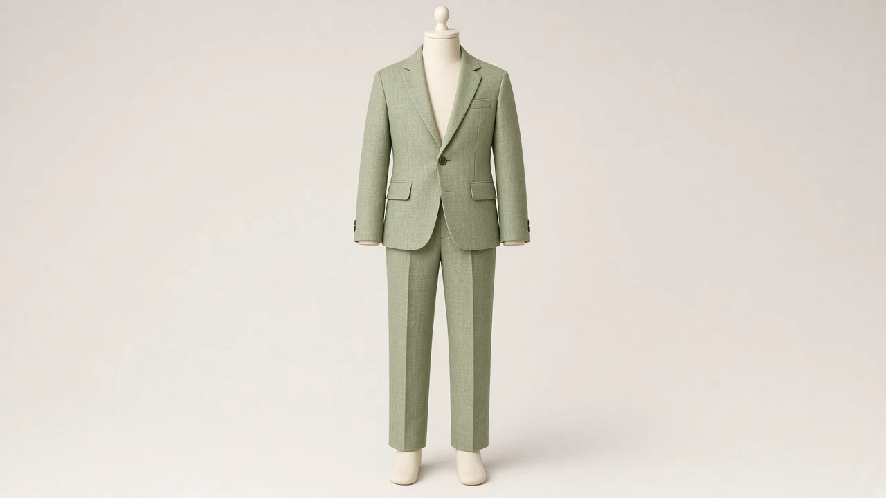 Sage Green Linen Single-Breasted Suit – Boys' Sage Green Linen Blazer + Trousers | Custom Tailored Kids