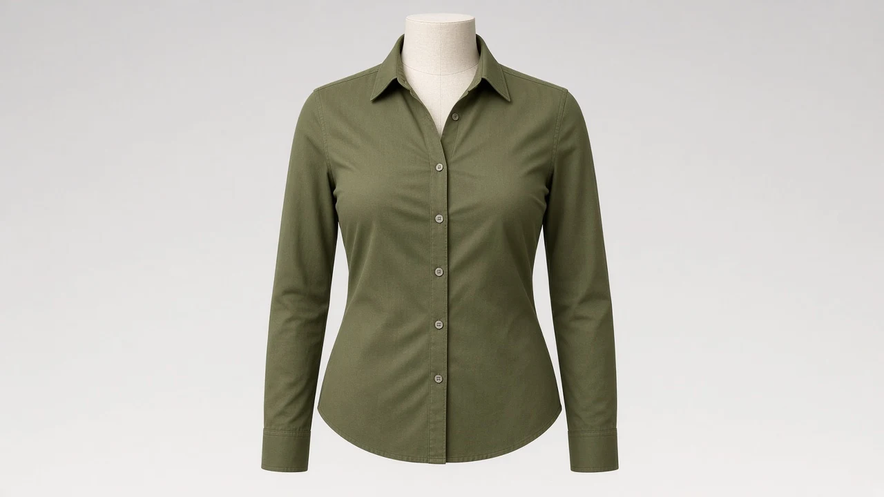 Olive Twill Point Collar Full Sleeve Shirt - Women's Solid Olive Twill Shirt | Custom Tailored