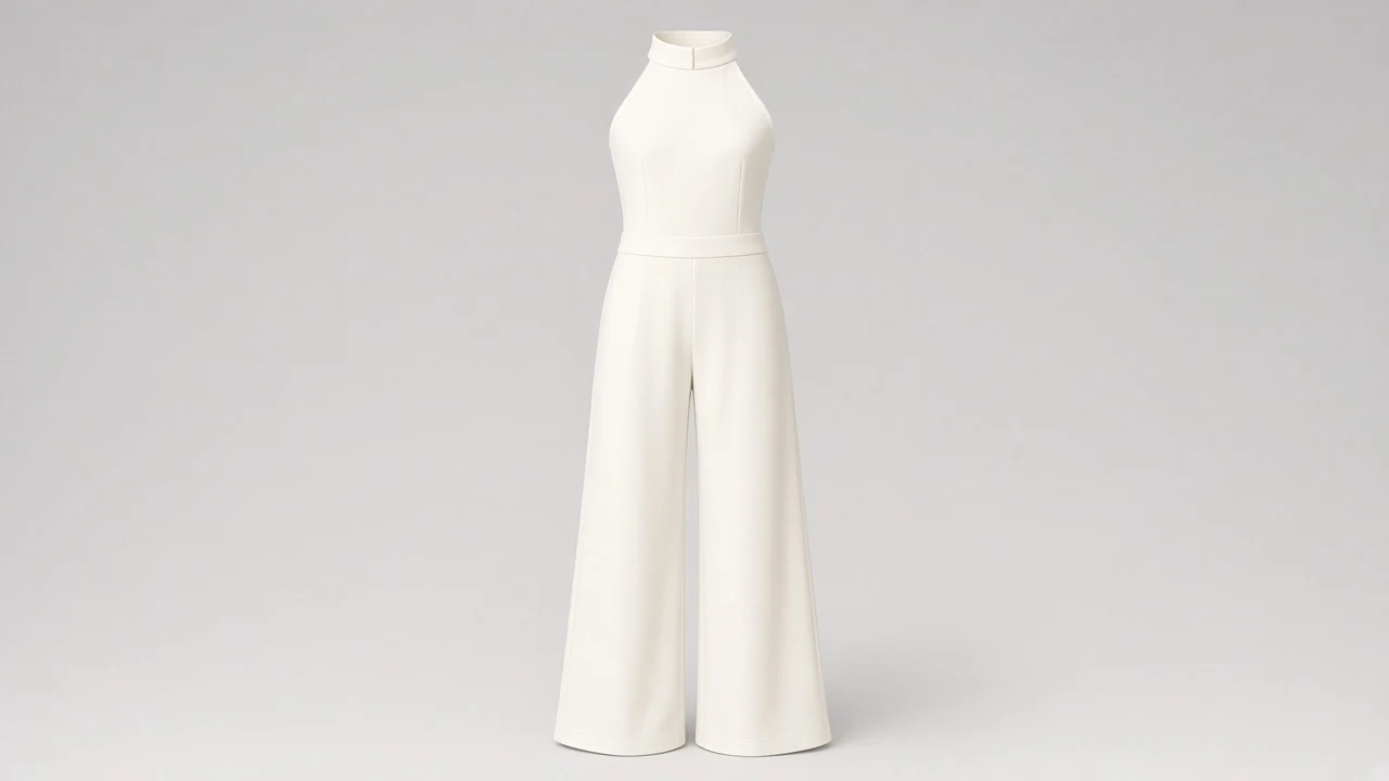 White Halter Neck Wide Pant Co-ord - Girls High-Neck Halter Top with Wide Pants | Custom Tailored