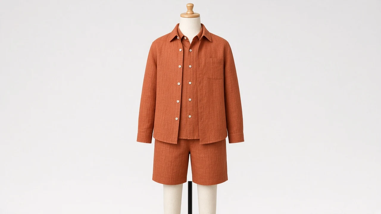 Rust Linen Overshirt Shorts Co-ord - Boys Linen Overshirt with Shorts | Custom Tailored