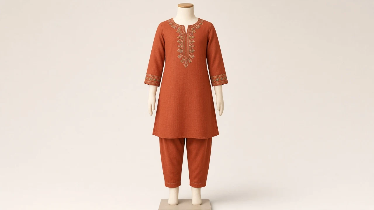 Rust Orange Ethnic Kurti Set – Girls Rust Orange Embroidered Kurti with Pants | Custom Tailored